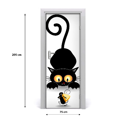 Self-adhesive door sticker Wall cat and mouse