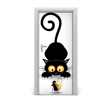 Self-adhesive door sticker Wall cat and mouse