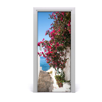 Self-adhesive door wallpaper Greek streets