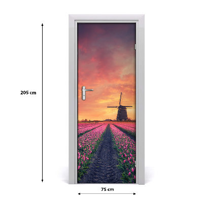 Self-adhesive door wallpaper Field of tulips