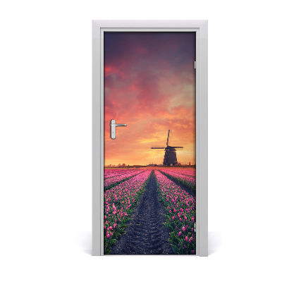 Self-adhesive door wallpaper Field of tulips