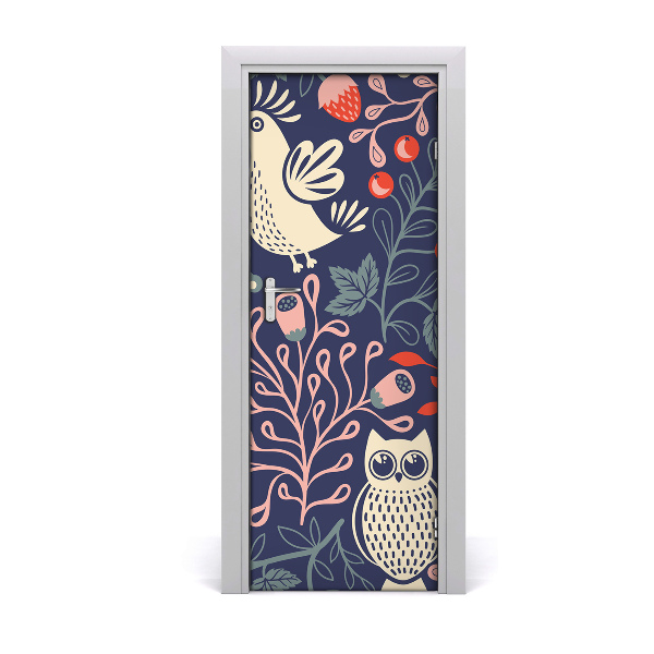 Self-adhesive door sticker Rooster hen owl