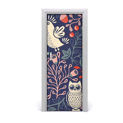 Self-adhesive door sticker Rooster hen owl