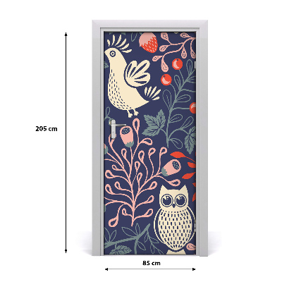 Self-adhesive door sticker Rooster hen owl