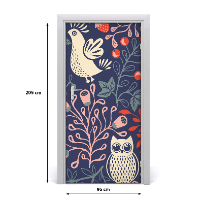 Self-adhesive door sticker Rooster hen owl