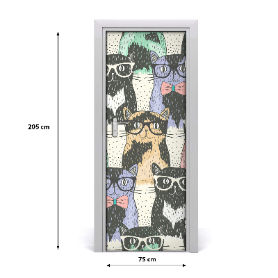 Self-adhesive door sticker Cats with glasses