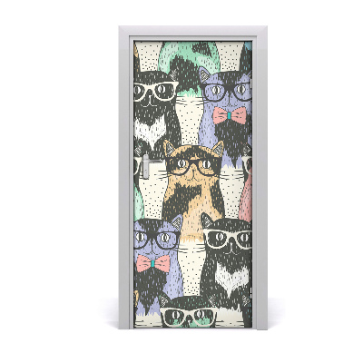 Self-adhesive door sticker Cats with glasses