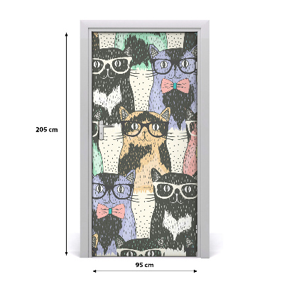 Self-adhesive door sticker Cats with glasses