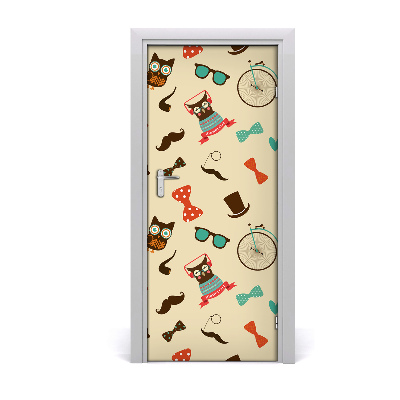 Self-adhesive door sticker Owl bike glasses