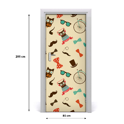 Self-adhesive door sticker Owl bike glasses