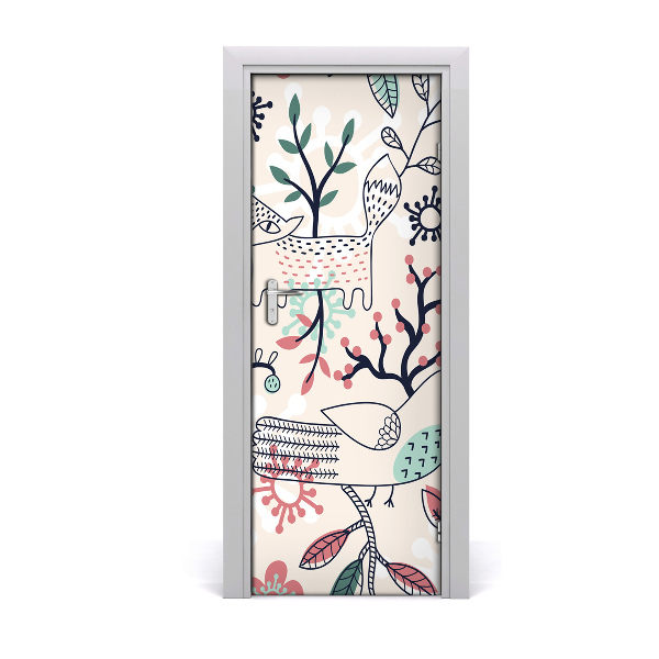 Self-adhesive door sticker Animals and flowers