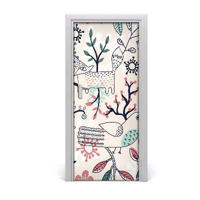 Self-adhesive door sticker Animals and flowers