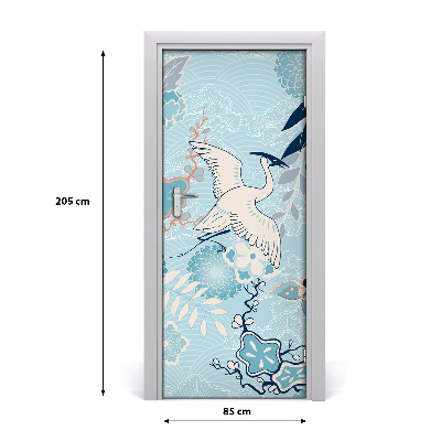 Self-adhesive door sticker Crane and flowers