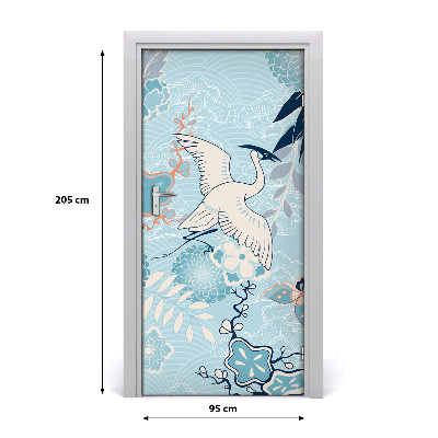 Self-adhesive door sticker Crane and flowers