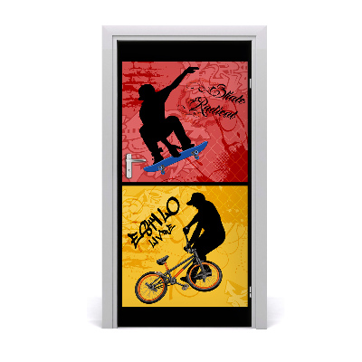 Self-adhesive door wallpaper Bike and skateboard