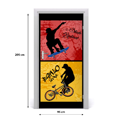 Self-adhesive door wallpaper Bike and skateboard