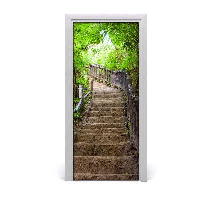 Self-adhesive door wallpaper Stairs in the forest