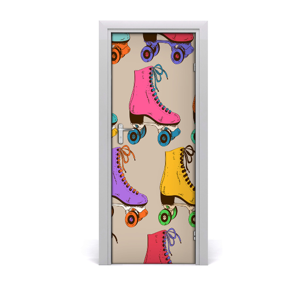 Self-adhesive door wallpaper Colorful roller skates