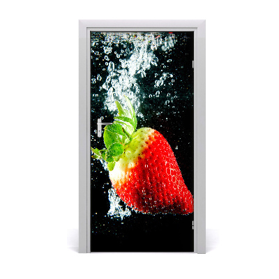 Self-adhesive door sticker Strawberry under water