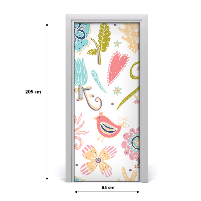 Self-adhesive door sticker Plants and bird