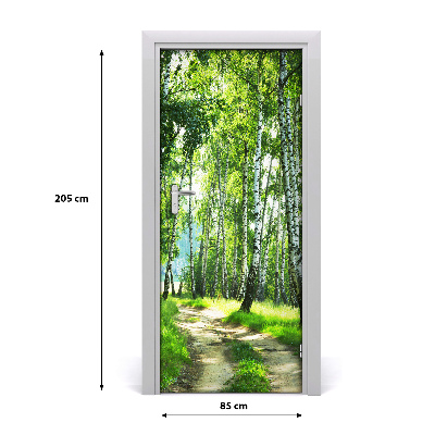 Door wallpaper Birch forest