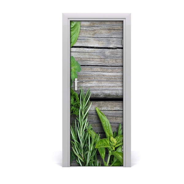 Self-adhesive door sticker Herbs on wood