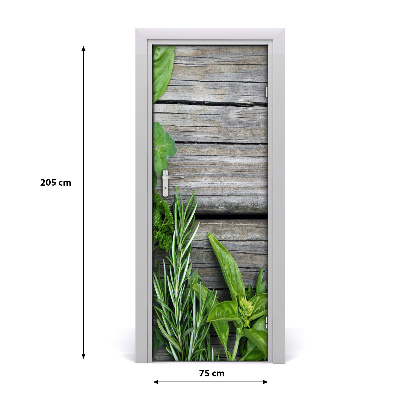 Self-adhesive door sticker Herbs on wood