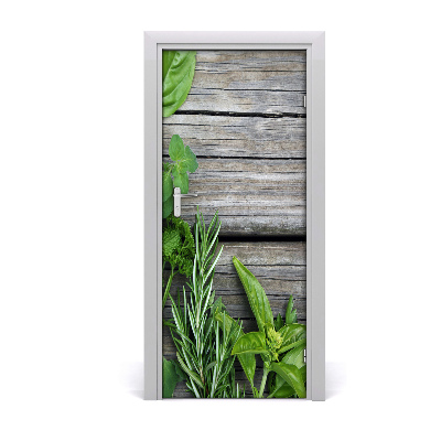 Self-adhesive door sticker Herbs on wood