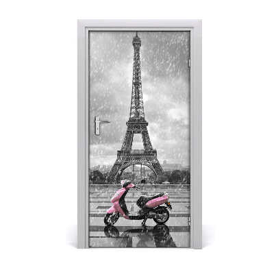 Self-adhesive door wallpaper Eiffel tower scooter