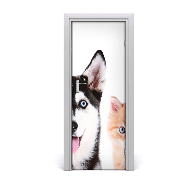 Self-adhesive door sticker Wall dog and cat