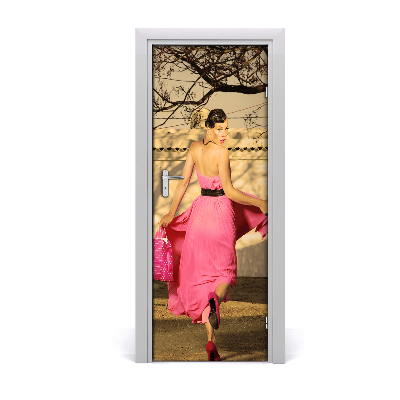 Door wallpaper People. Woman in pink