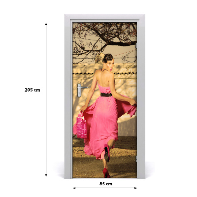 Door wallpaper People. Woman in pink