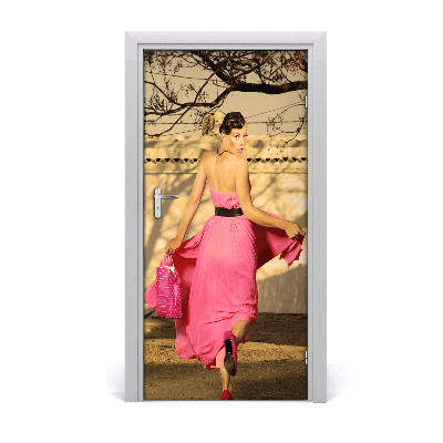 Door wallpaper People. Woman in pink