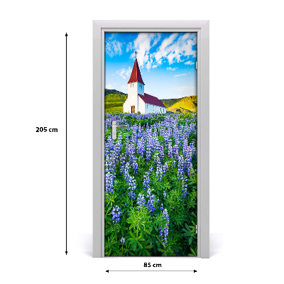 Self-adhesive door wallpaper Church flowers