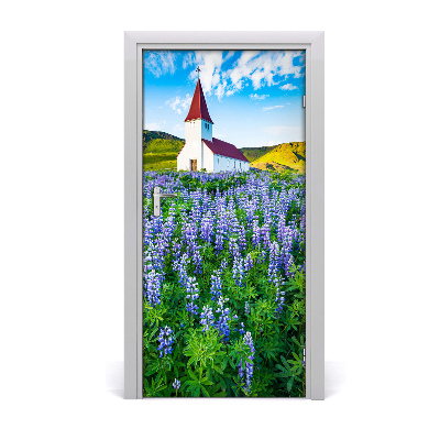 Self-adhesive door wallpaper Church flowers