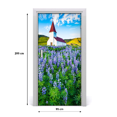 Self-adhesive door wallpaper Church flowers