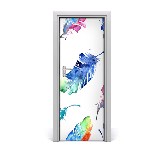 Self-adhesive door sticker Colorful feathers