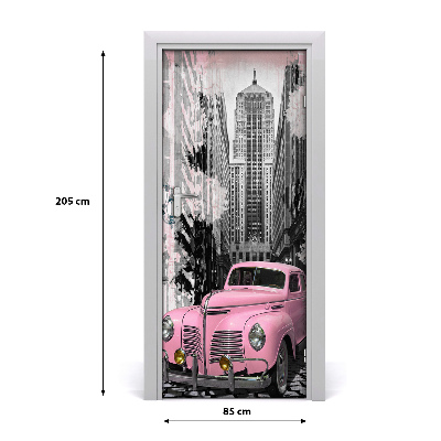 Self-adhesive door wallpaper Pink car