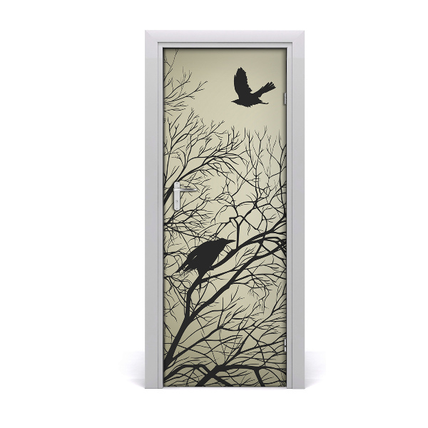 Self-adhesive door sticker Crows on the tree