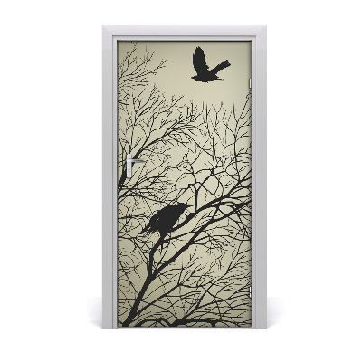 Self-adhesive door sticker Crows on the tree