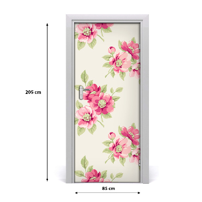 Self-adhesive door veneer Pink flowers