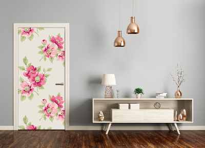 Self-adhesive door veneer Pink flowers