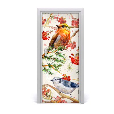 Self-adhesive door sticker Birds and flowers