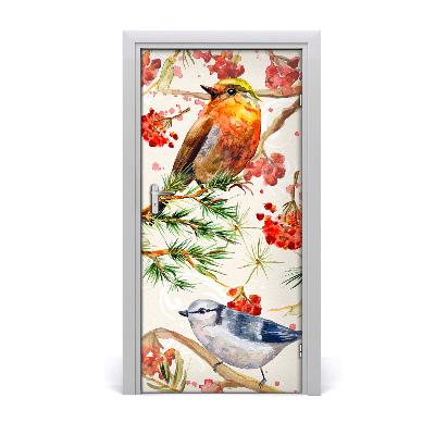 Self-adhesive door sticker Birds and flowers