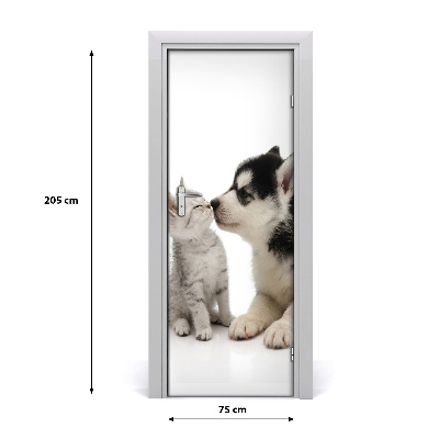 Self-adhesive door sticker Wall dog and cat