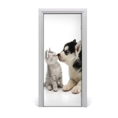 Self-adhesive door sticker Wall dog and cat