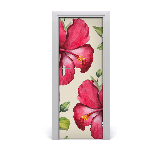 Self-adhesive door veneer Hawaiian flowers