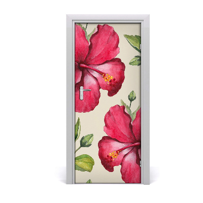 Self-adhesive door veneer Hawaiian flowers