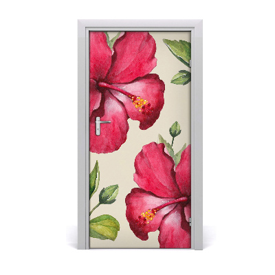 Self-adhesive door veneer Hawaiian flowers