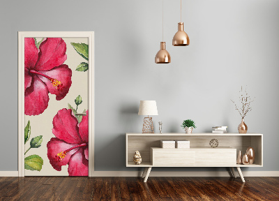 Self-adhesive door veneer Hawaiian flowers